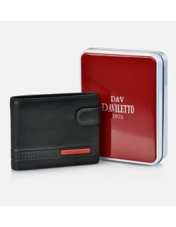 DAVILETTO Cartera de hombre de piel tipo americano con broche y estuche de regalo