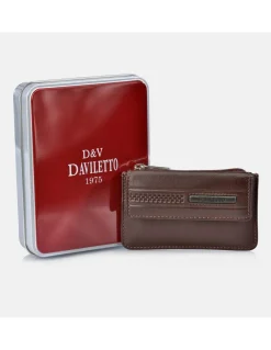DAVILETTO monedero plano de piel para hombre con solapa y cremallera