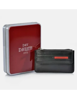 DAVILETTO monedero plano de piel para hombre con solapa y cremallera