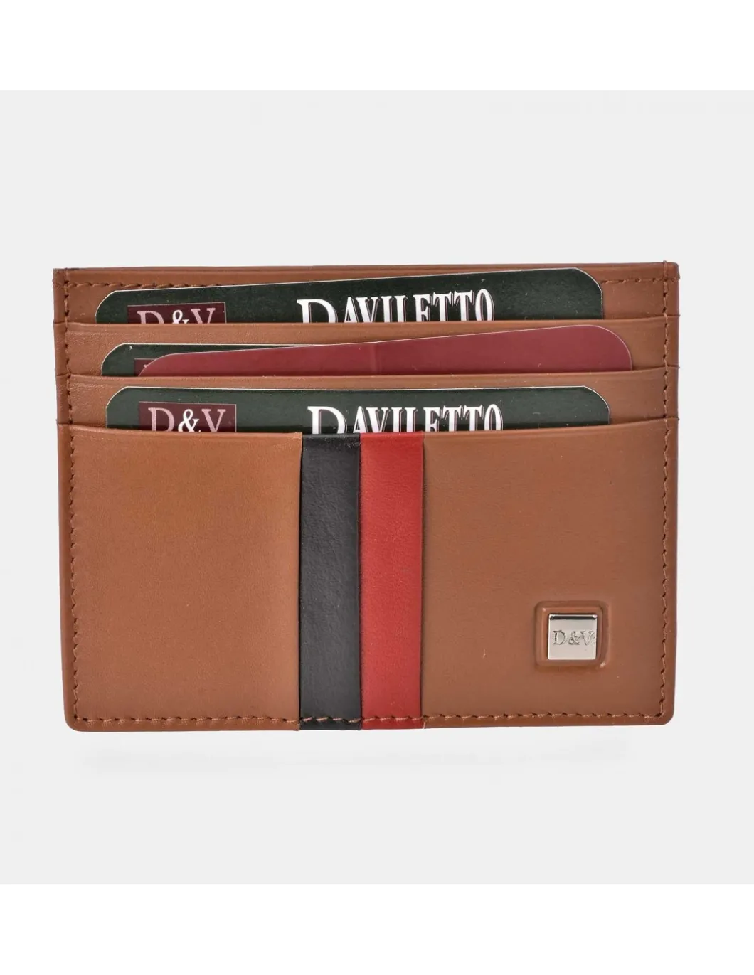 DAVILETTO Tarjetero plano para hombre en piel con bandas