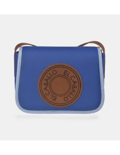 EL CABALLO Bolso bandolera con solapa en piel y lona canvas para mujer