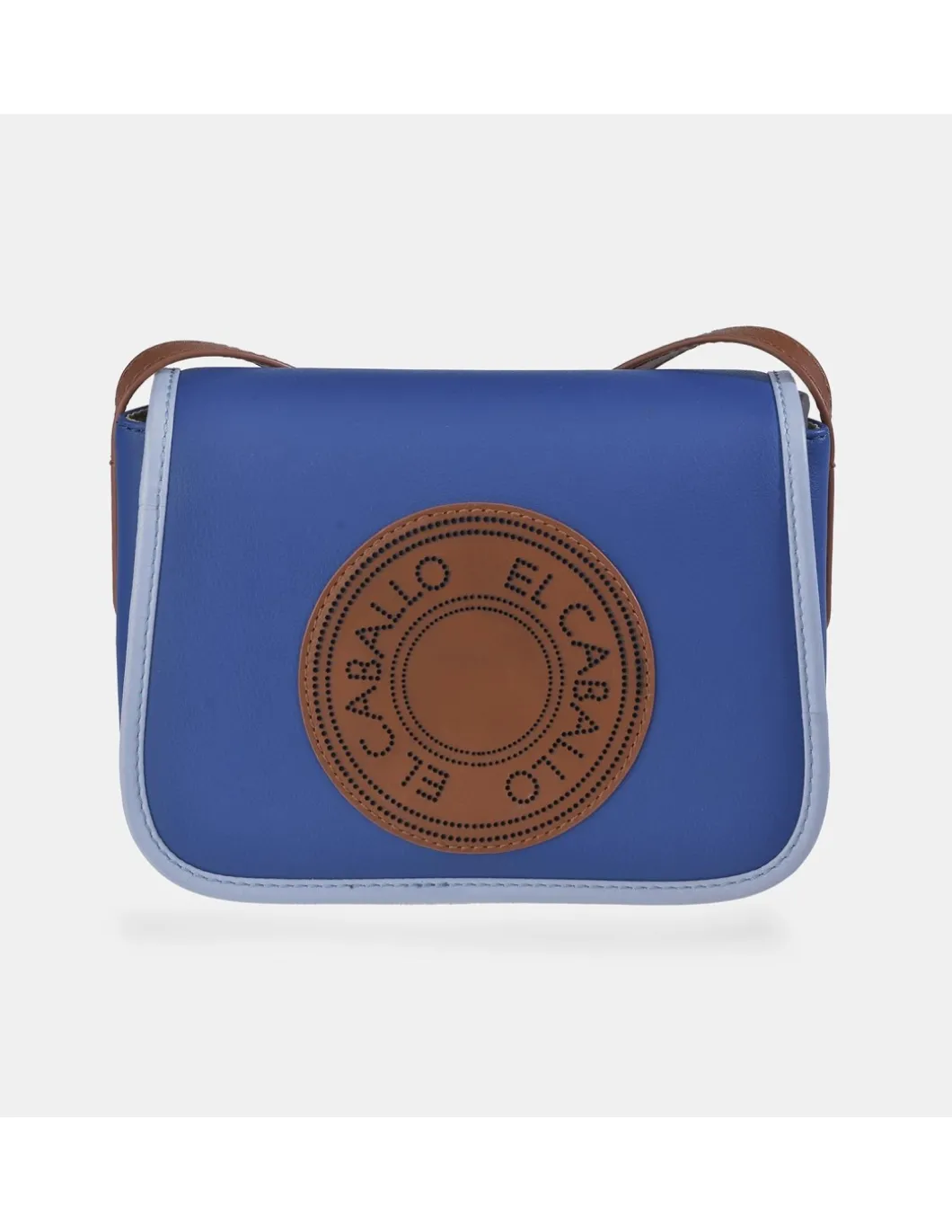 EL CABALLO Bolso bandolera con solapa en piel y lona canvas para mujer