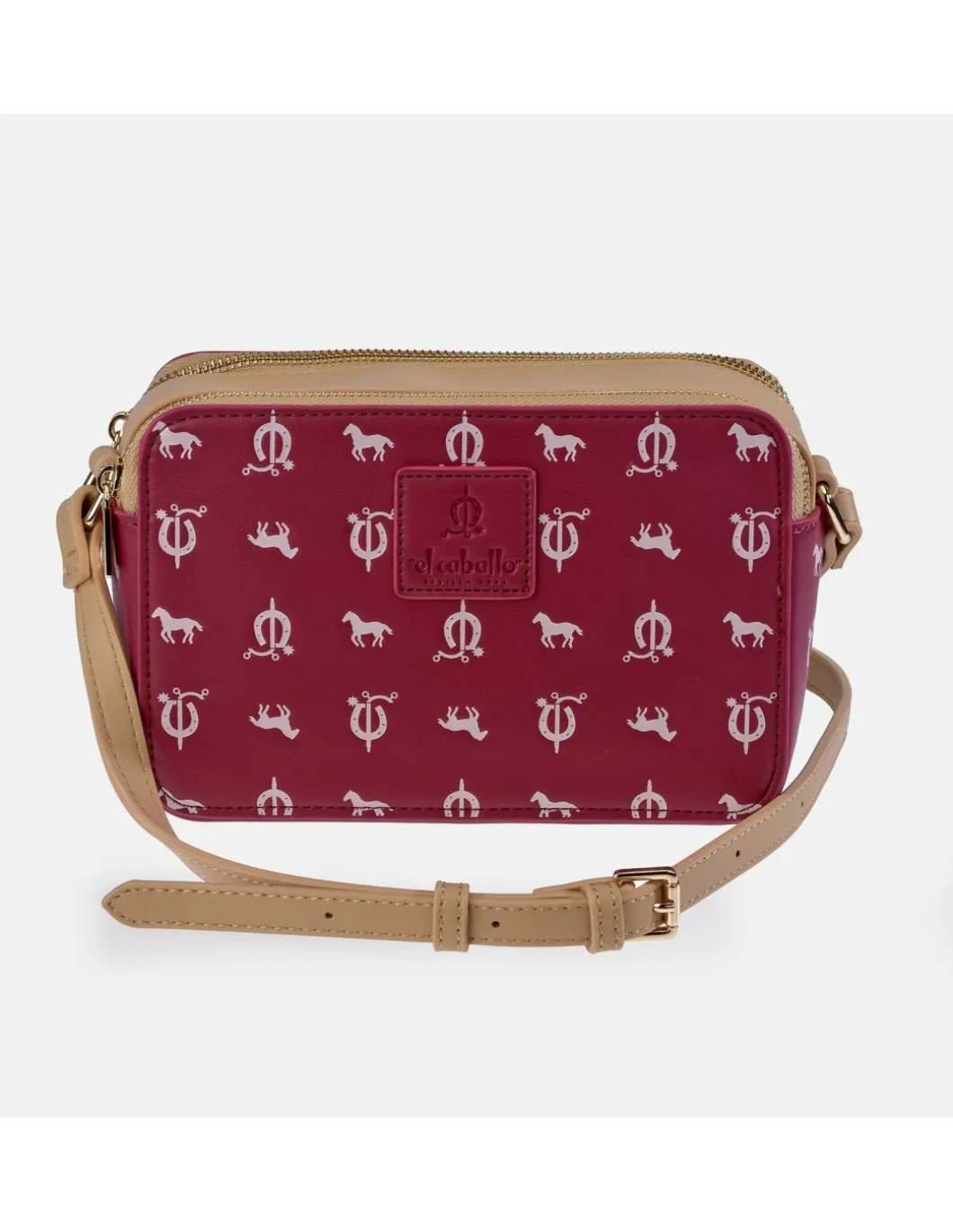 EL CABALLO Bolso bandolera con doble cremallera grabado para mujer en sintético y piel