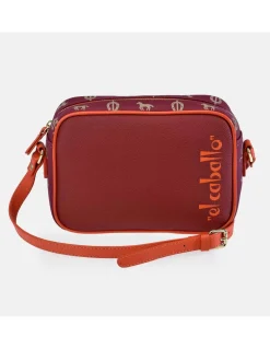 EL CABALLO Bolso bandolera con cremallera en lona estampada y piel