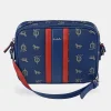 EL CABALLO Bolso bandolera con cremallera en piel y lona estampada