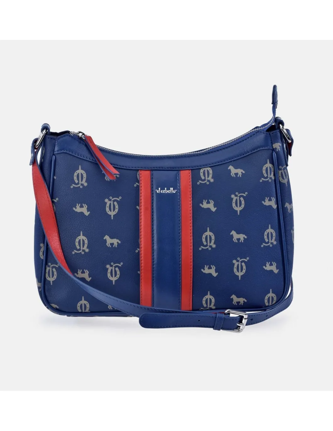 EL CABALLO Bolso bandolera para mujer en piel y lona estampada
