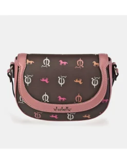 EL CABALLO Bolso bandolera mini con solapa para mujer en piel y lona estampada