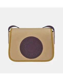 EL CABALLO Bolso bandolera con solapa en piel y lona canvas para mujer