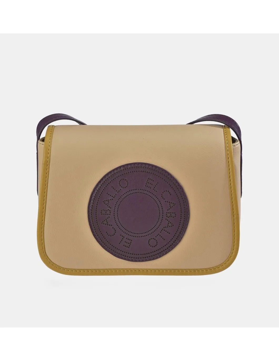 EL CABALLO Bolso bandolera con solapa en piel y lona canvas para mujer