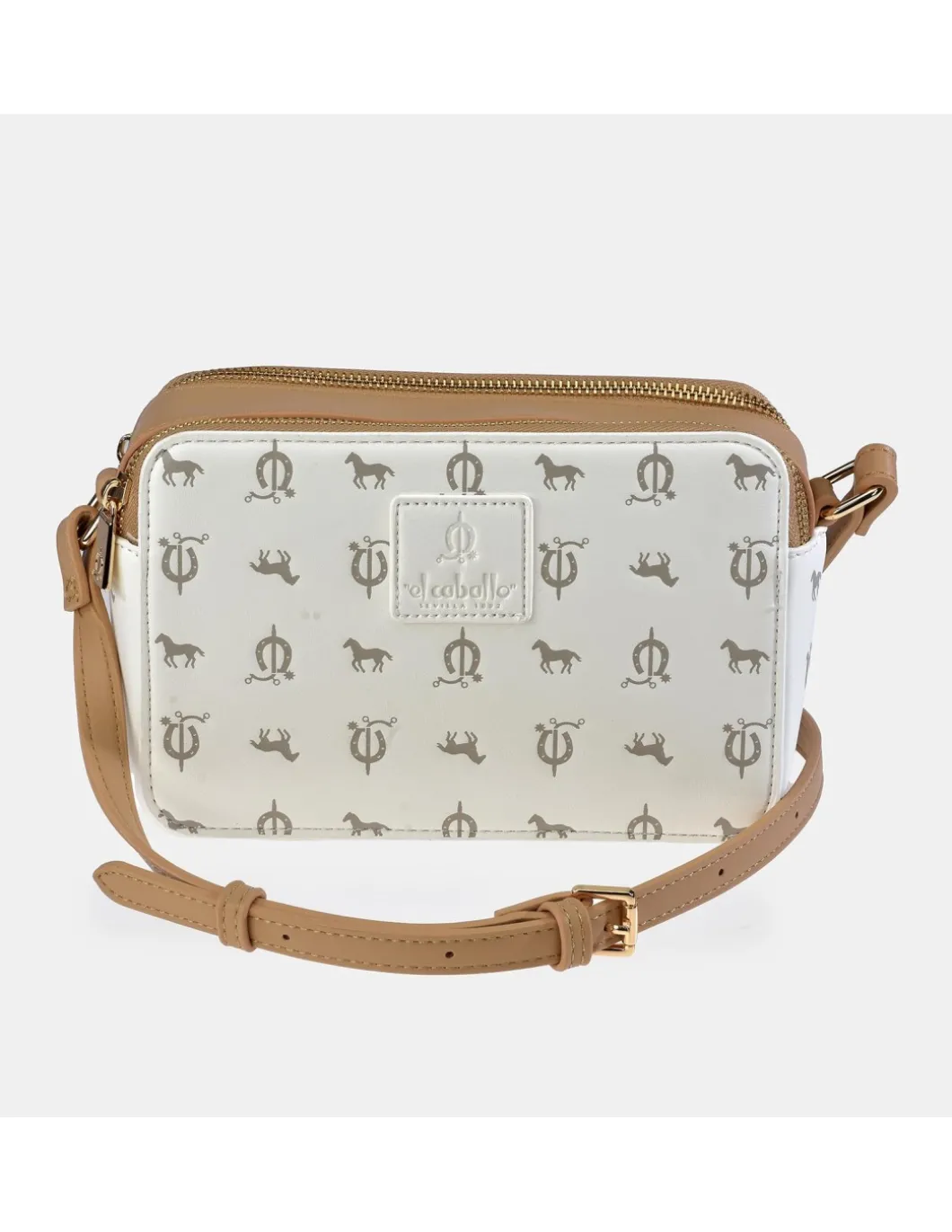 EL CABALLO Bolso bandolera con doble cremallera grabado para mujer en sintético y piel