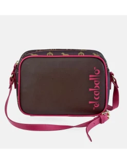 EL CABALLO Bolso bandolera con cremallera en lona estampada y piel