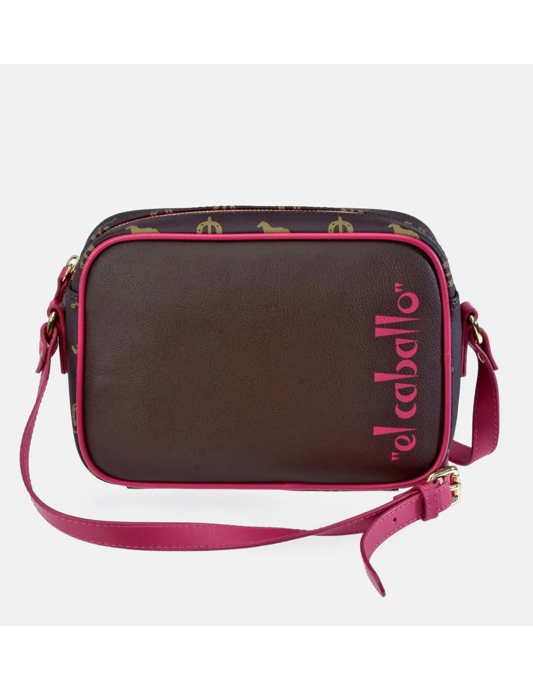 EL CABALLO Bolso bandolera con cremallera en lona estampada y piel