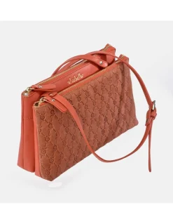 EL CABALLO Bolso bandolera con cremalleras en piel y Serraje grabado