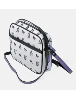 EL CABALLO Bolso bandolera con cremallera en piel y lona estampada
