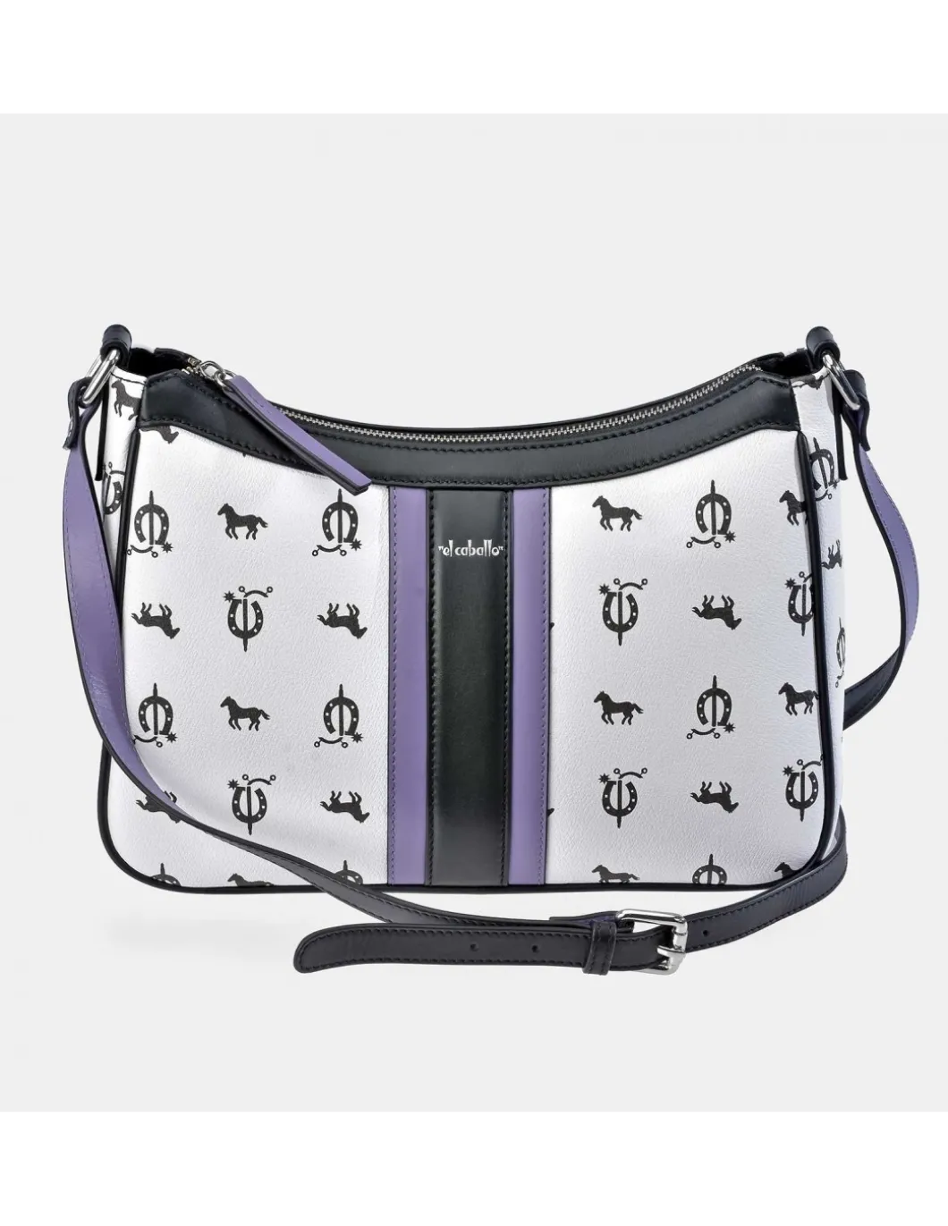 EL CABALLO Bolso bandolera para mujer en piel y lona estampada