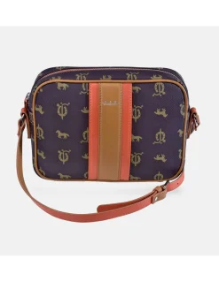 EL CABALLO Bolso bandolera con cremallera para mujer en lona estampada y piel