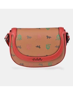 EL CABALLO Bolso bandolera mini con solapa para mujer en piel y lona estampada