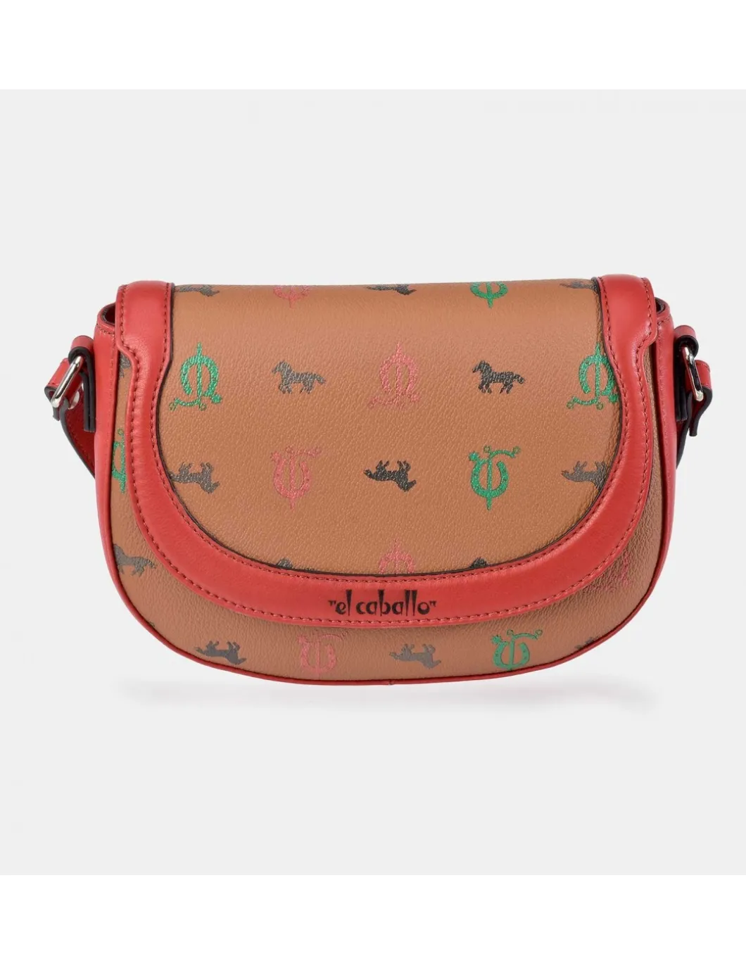 EL CABALLO Bolso bandolera mini con solapa para mujer en piel y lona estampada
