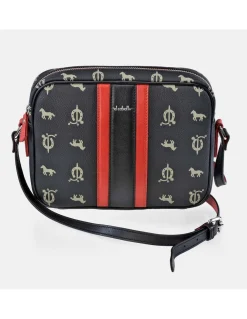 EL CABALLO Bolso bandolera con cremallera para mujer en lona estampada y piel