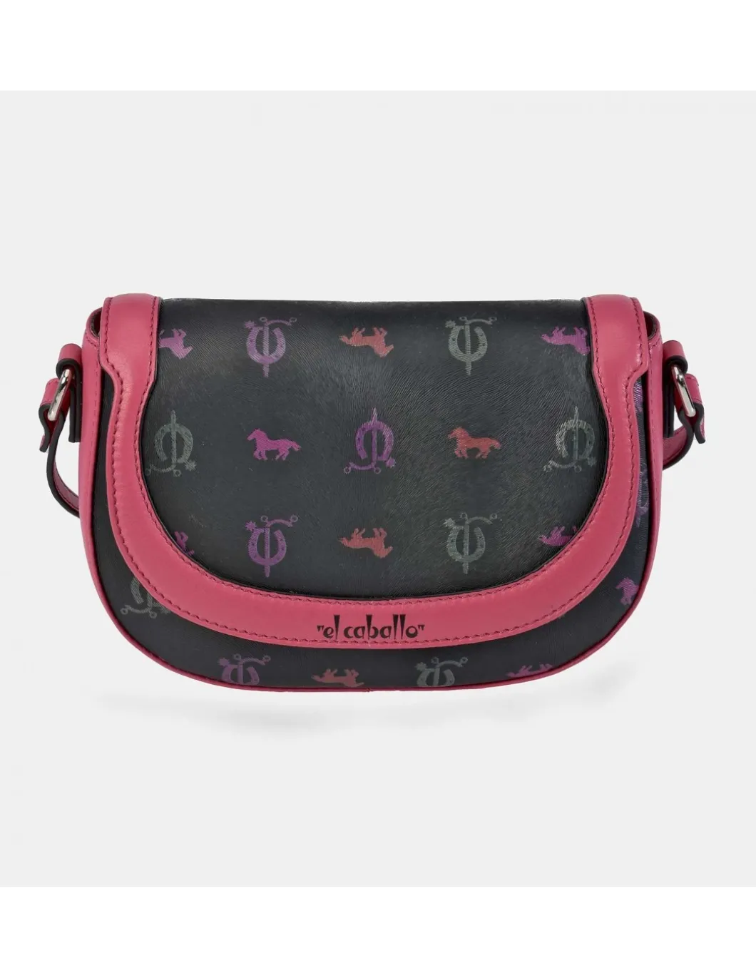 EL CABALLO Bolso bandolera mini con solapa para mujer en piel y lona estampada