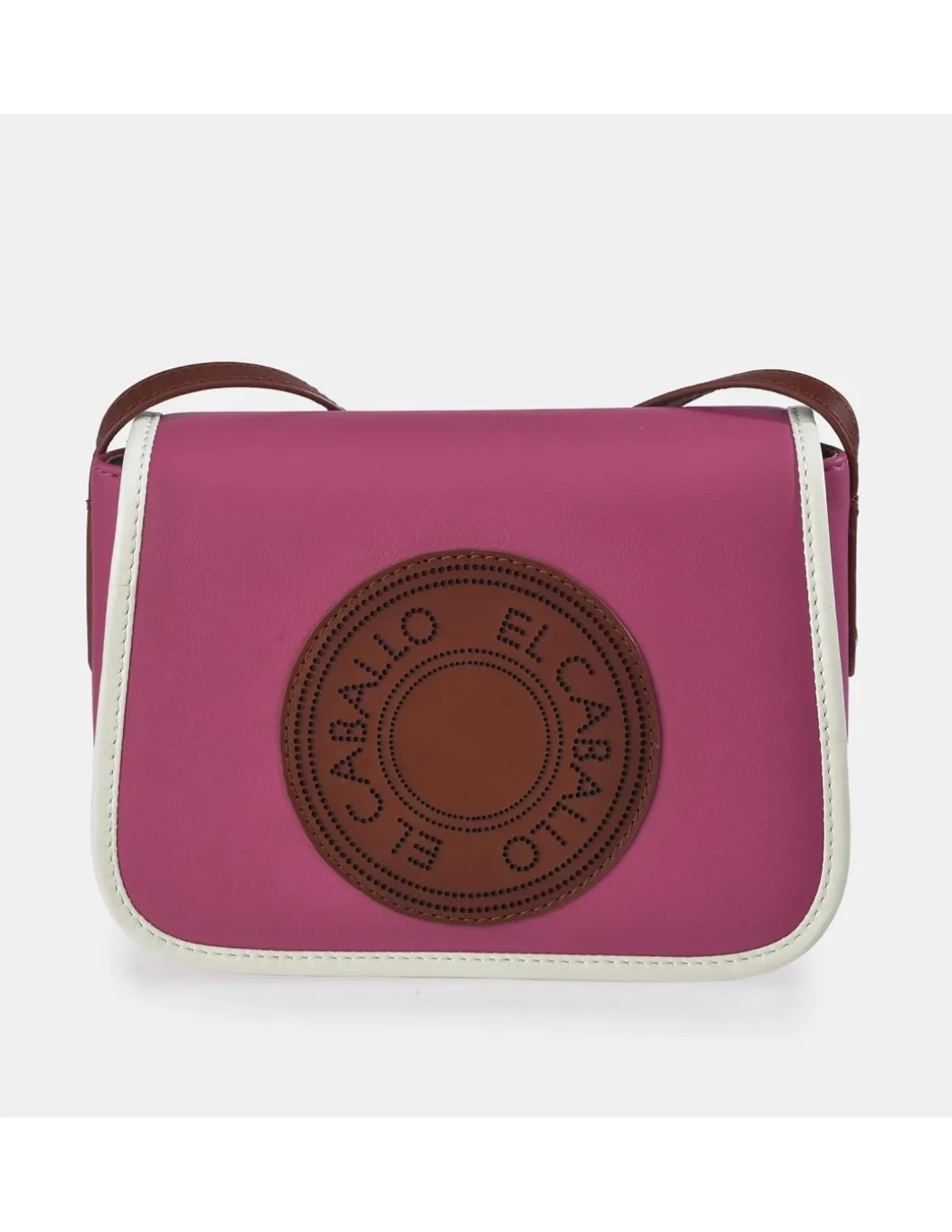 EL CABALLO Bolso bandolera con solapa en piel y lona canvas para mujer