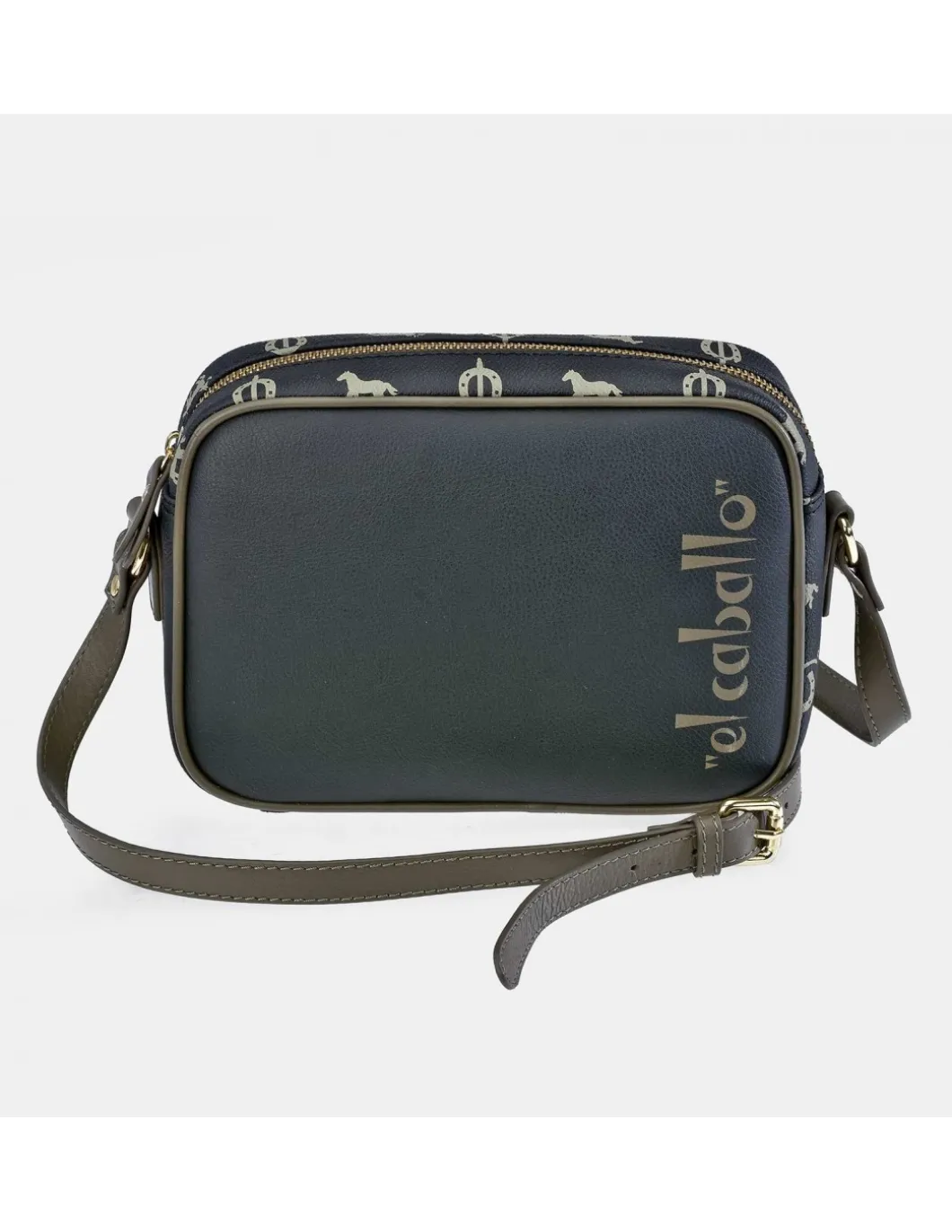 EL CABALLO Bolso bandolera con cremallera en lona estampada y piel
