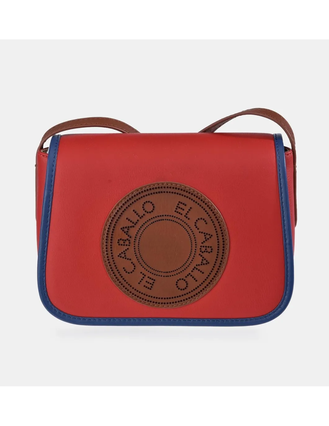 EL CABALLO Bolso bandolera con solapa en piel y lona canvas para mujer