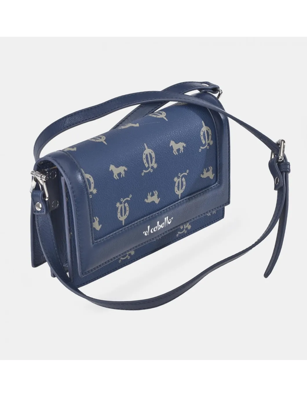 EL CABALLO Bolso de bandolera cuadrado con solapa en piel y lona estampada