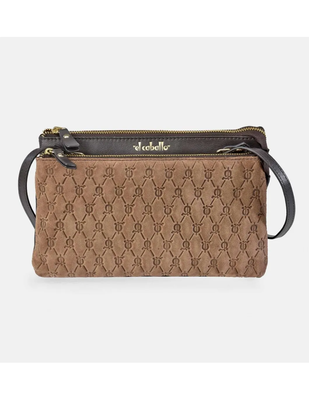 EL CABALLO Bolso de bandolera con cremalleras para mujer calidad piel Serraje
