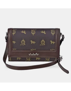EL CABALLO Bolso de bandolera cuadrado con solapa en piel y lona estampada