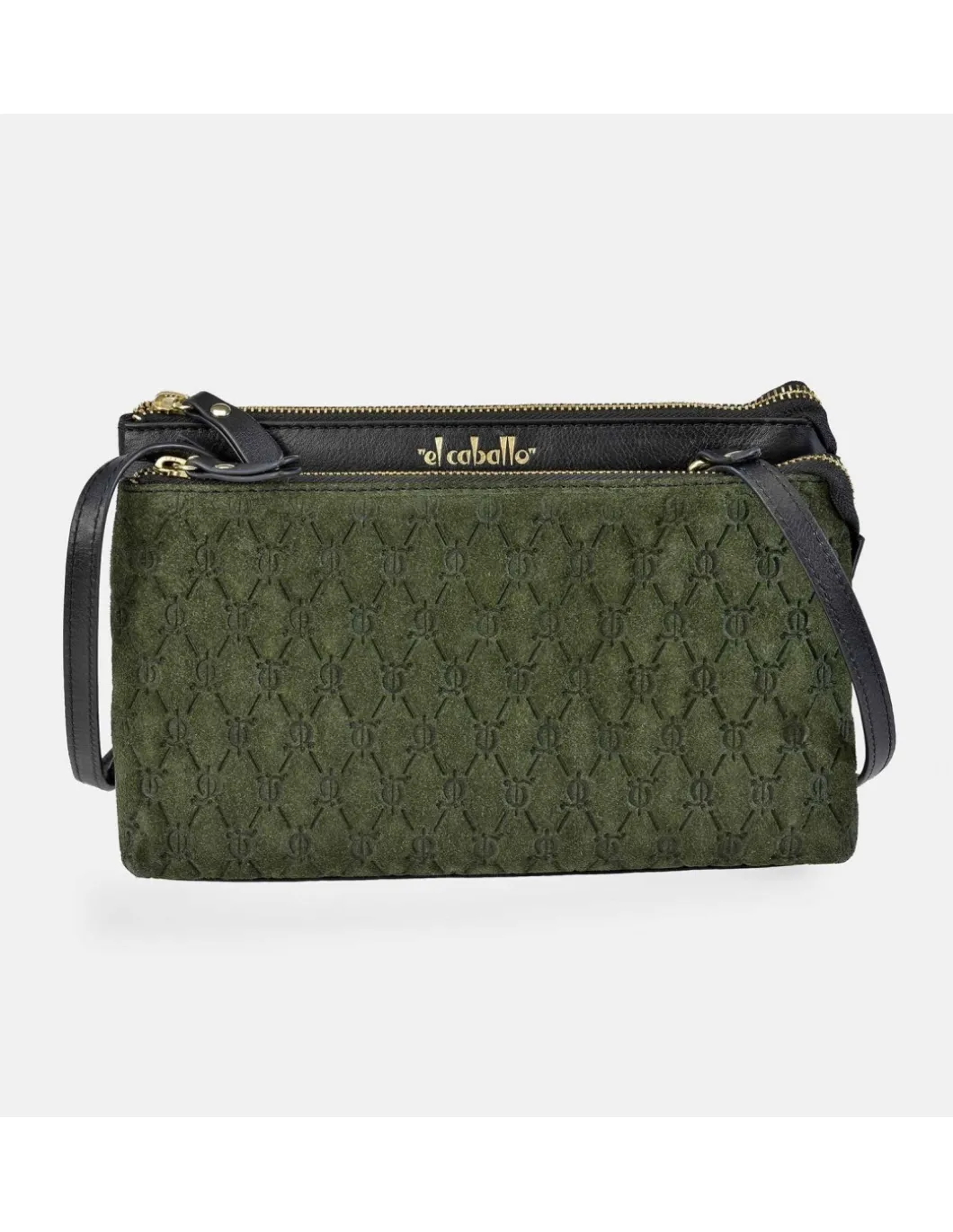 EL CABALLO Bolso de bandolera con cremalleras para mujer calidad piel Serraje