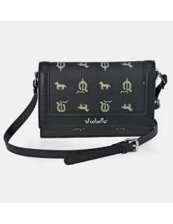 EL CABALLO Bolso de bandolera cuadrado con solapa en piel y lona estampada