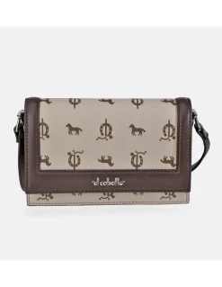 EL CABALLO Bolso de bandolera cuadrado con solapa en piel y lona estampada