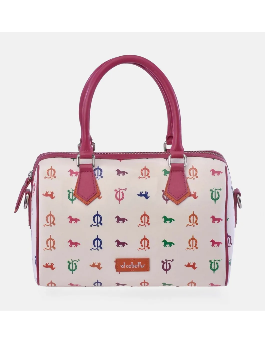 EL CABALLO Bolso de mano en lona estampada y piel con bandolera