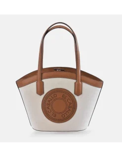 EL CABALLO Bolso de mano tote para mujer en piel y lona canvas