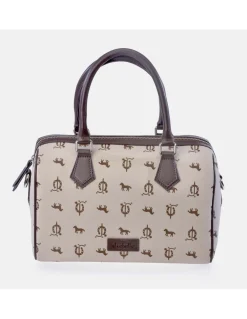 EL CABALLO Bolso de mano en lona estampada y piel con bandolera