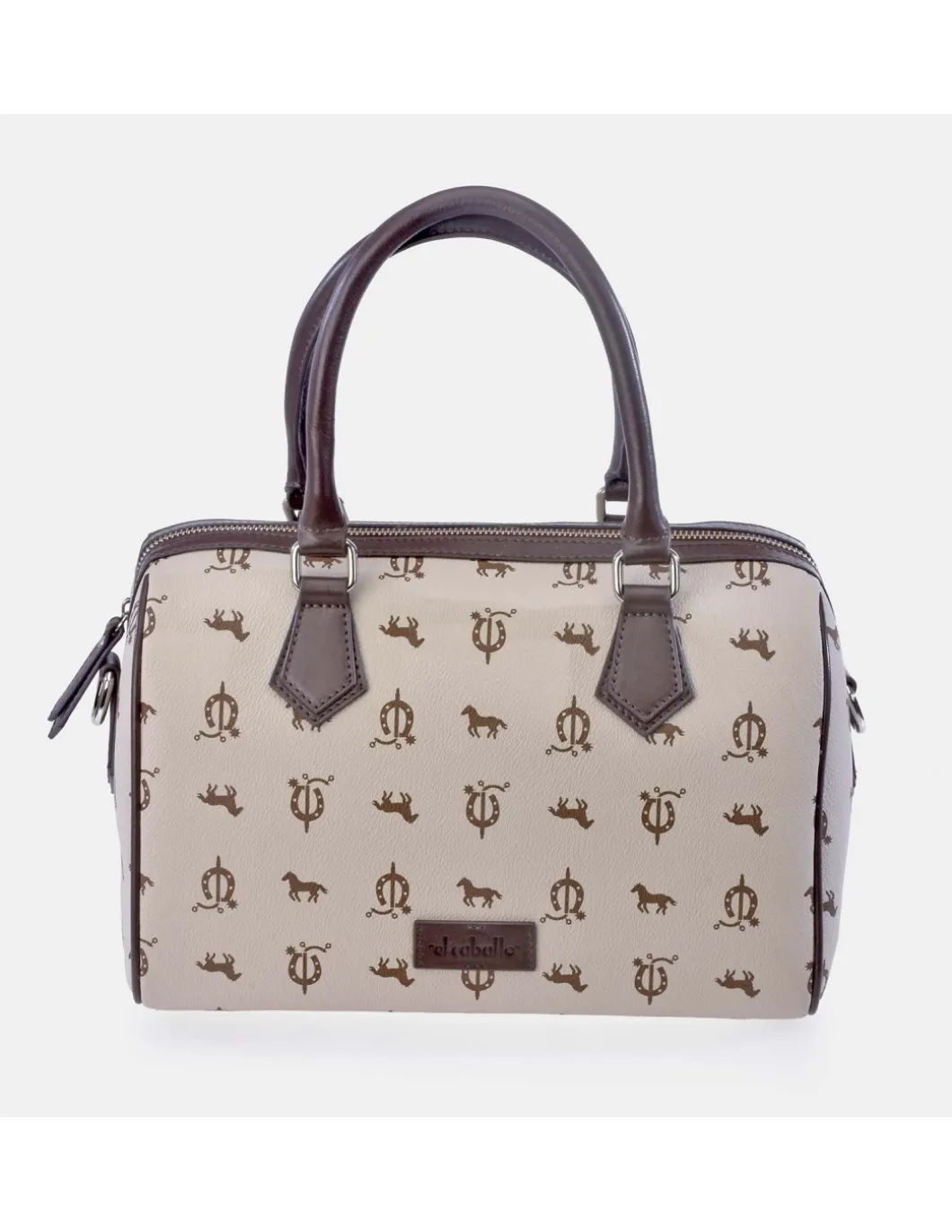 EL CABALLO Bolso de mano en lona estampada y piel con bandolera