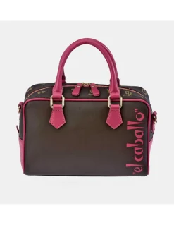 EL CABALLO Bolso de mano en lona estampada y piel con cremallera