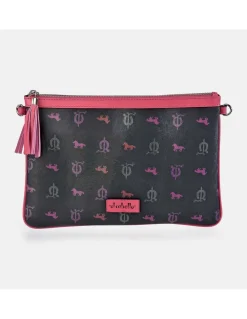 EL CABALLO Bolso de mano plano con bandolera y cremallera para mujer lona estampada y piel