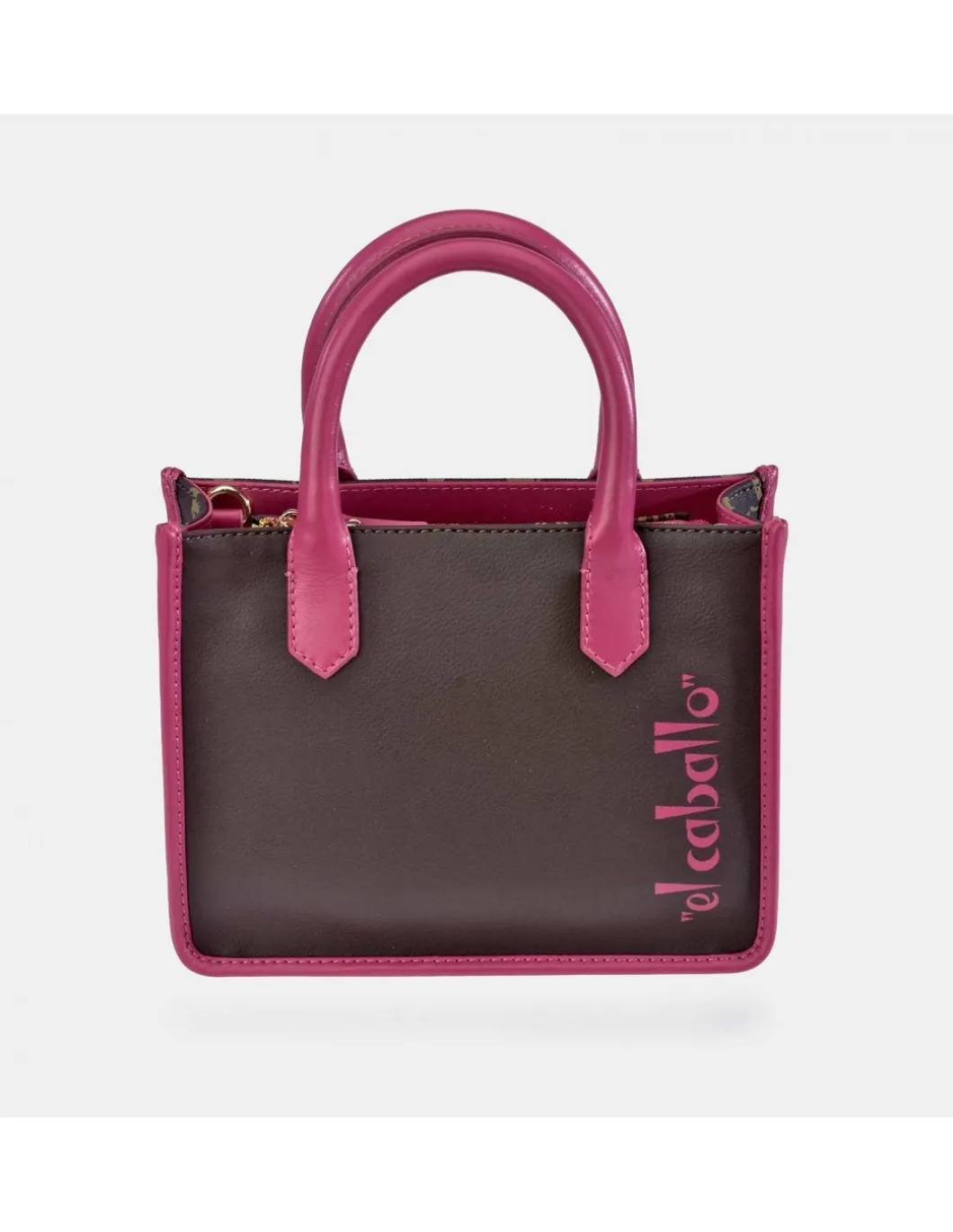 EL CABALLO Bolso mini Tote de mano en lona estampada y piel