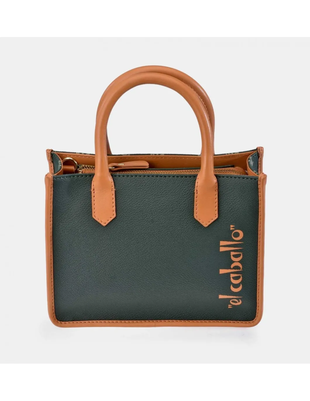 EL CABALLO Bolso mini Tote de mano en lona estampada y piel