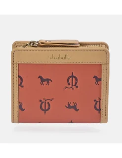 EL CABALLO mini monedero billetero para mujer en lona y piel vaqueta