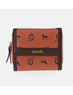 EL CABALLO monedero billetero pequeño para mujer en piel y lona estampada