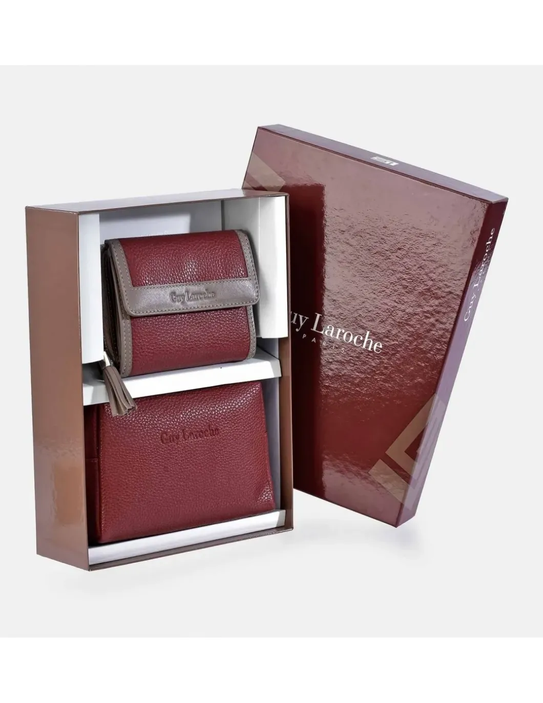 GUY LAROCHE Billetero monedero y neceser en símil piel para mujer con estuche regalo