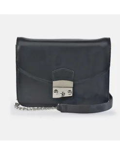 GUY LAROCHE Bolso bandolera metálica en piel con solapa para mujer