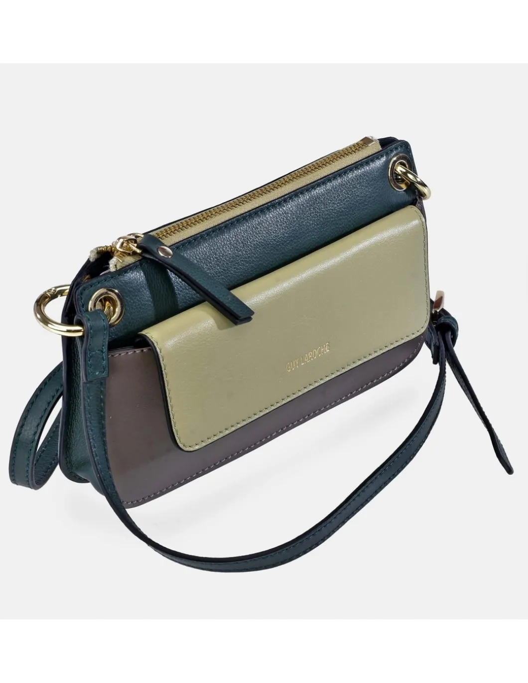 GUY LAROCHE Bolso de piel con bandolera y solapa colores
