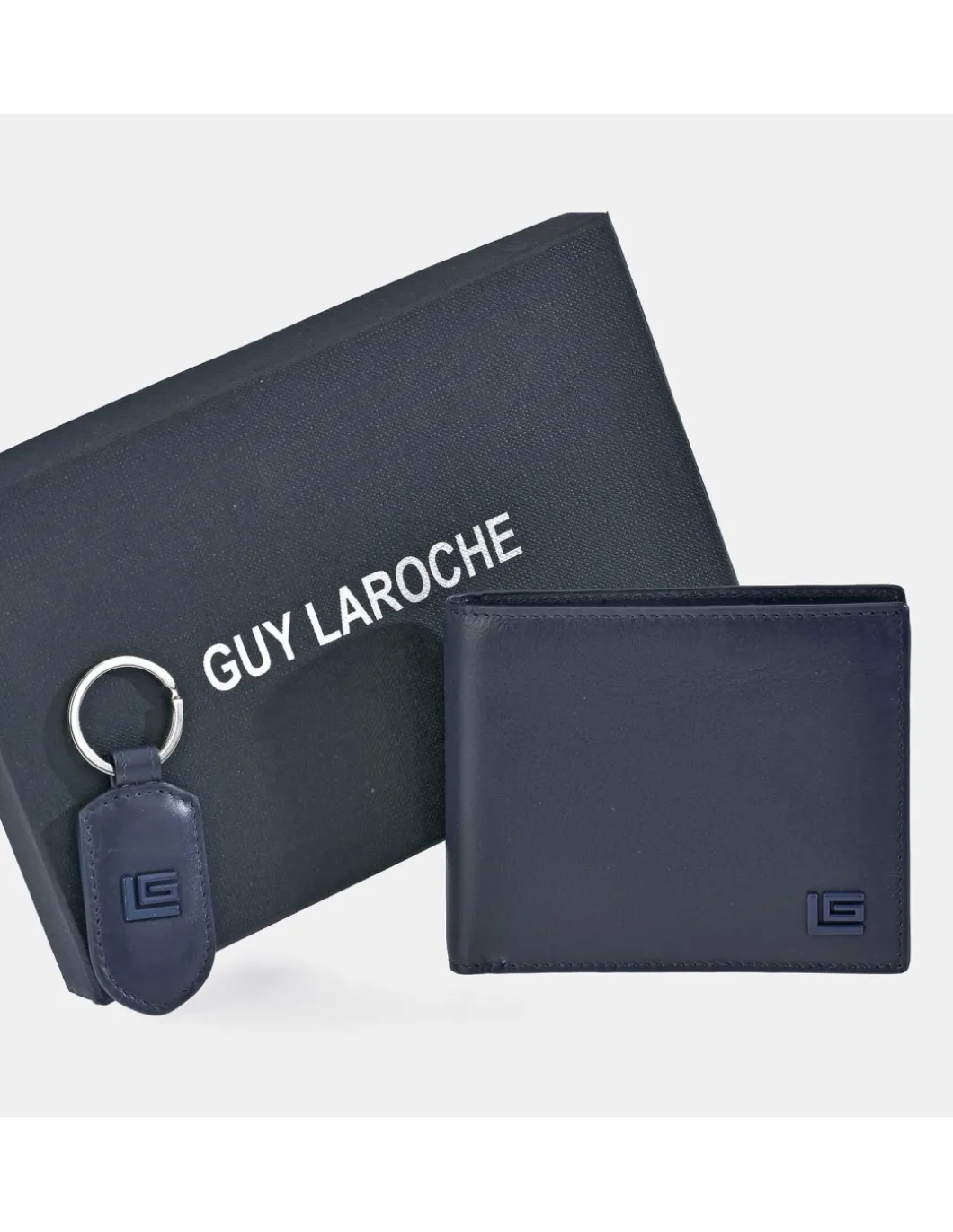 GUY LAROCHE cartera y llavero en piel con estuche regalo para hombre
