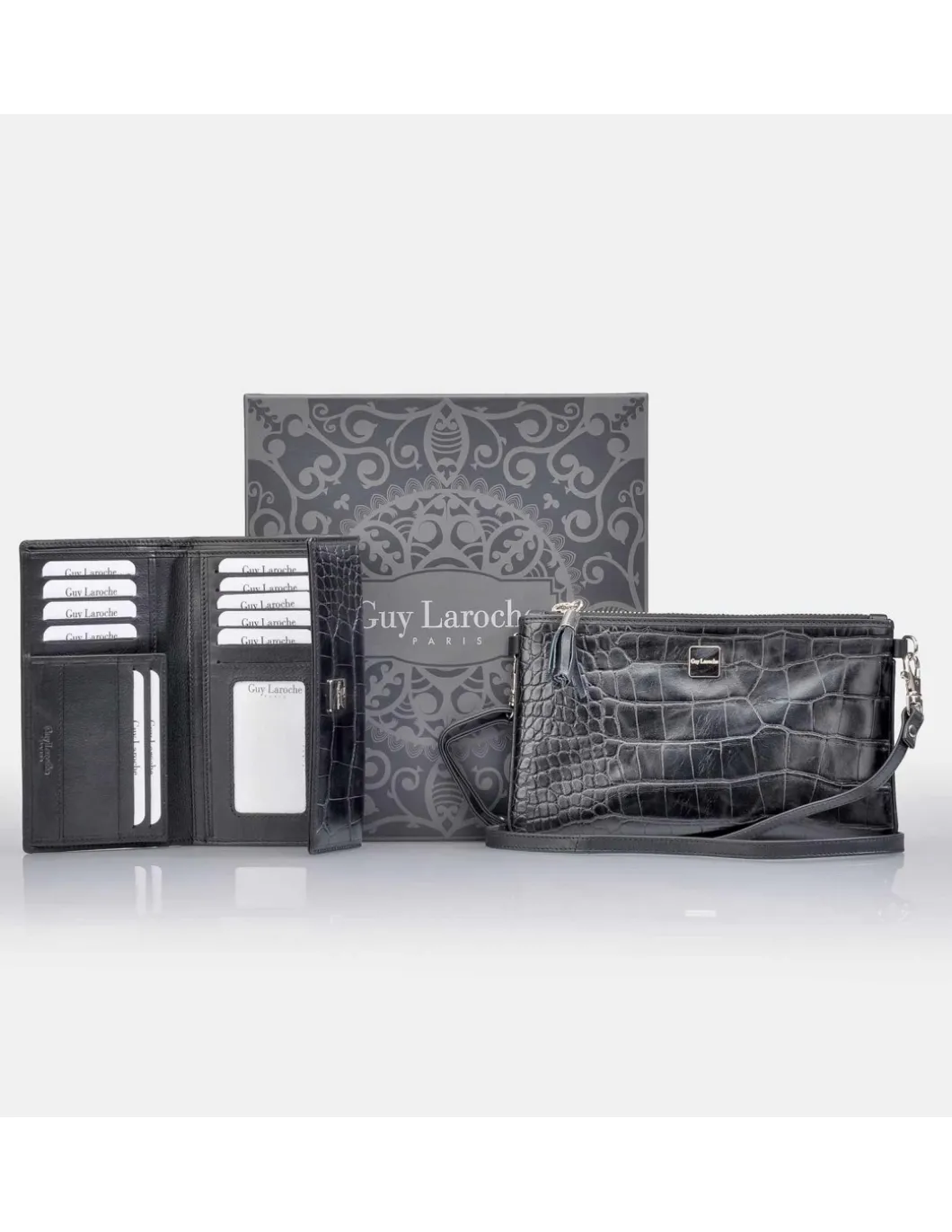GUY LAROCHE Monedero billetero + bolso de mano con bandolera para mujer en piel sintética con estuche