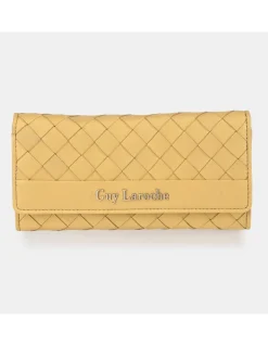 GUY LAROCHE monedero grande con solapa para mujer piel amarillo trenzado