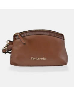 GUY LAROCHE Monedero grande con asa de mano para mujer piel Coco